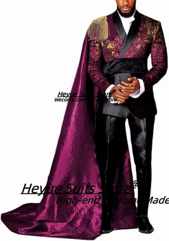 Luxuly Bello Prom Abiti da uomo Scialle sottile Risvolto Sposo Smoking formale3 pezzi Set Mantello staccabile Blazer maschili High-end Ropa Hombre