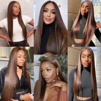 # Perruque brune chocolat 4 tons en cheveux humains, frontale en dentelle HD 13x6, densité 200, lisse, pré-épilée avec baby hair, sans colle, pour femmes 4