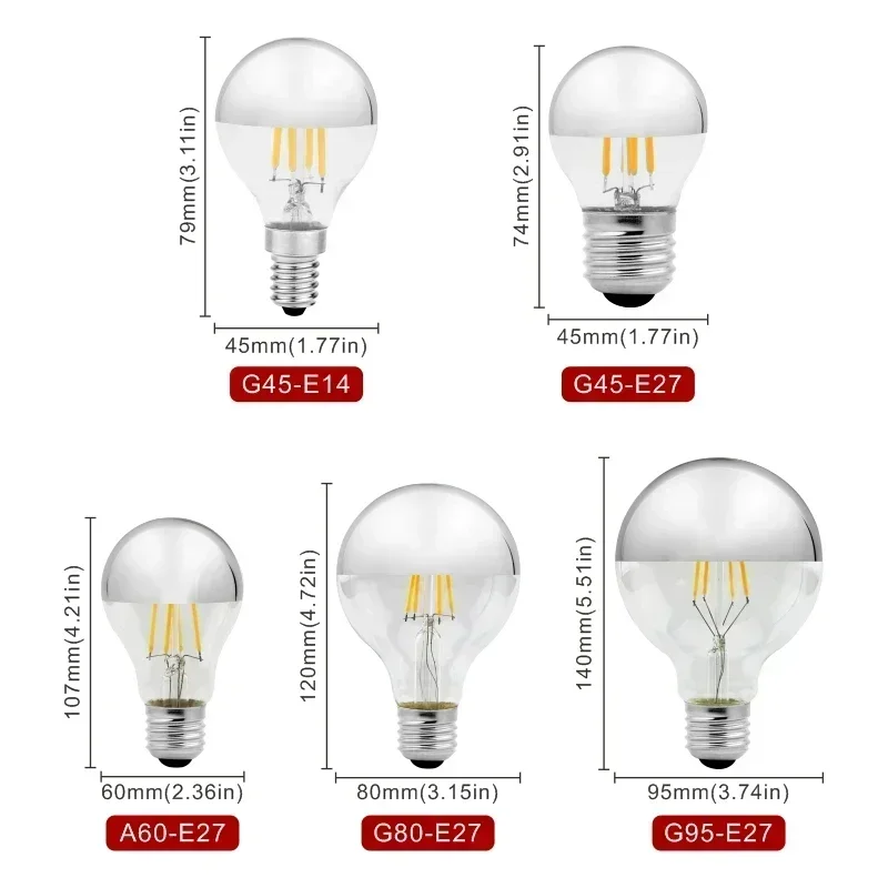 Mirror Silver Retro Edison LED Light Bulb - Vintage Filament with Warm White Lighting