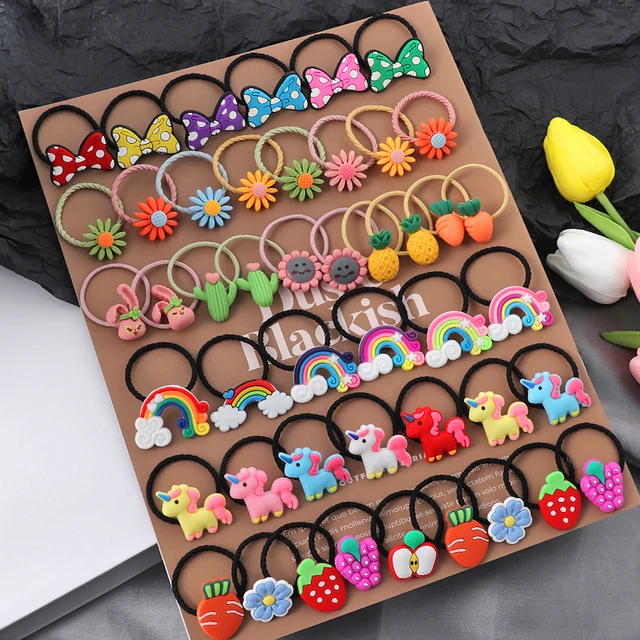 New 10PCS/Set Cute Cartoon Elastic Rubber Band Hair bands Girls Bow Flower Headbands Hair Accessories Kids Sweet Headwear Gift 1