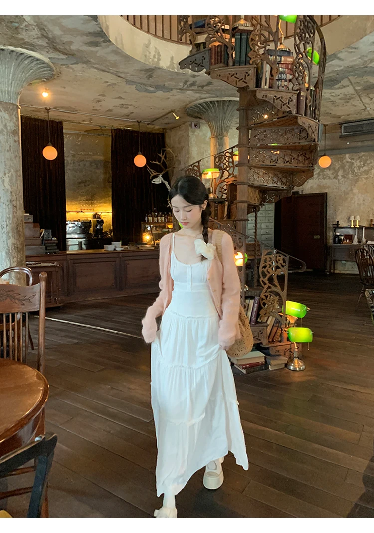 French Elegant Dresses for Women Solid Spaghetti Strap Summer New Ruffles A-line Casual Korean Chic Midi Vestidos Mujer