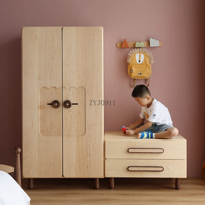Nordic all solid wood children's wardrobe bedroom wardrobe multi-functional combination storage collection