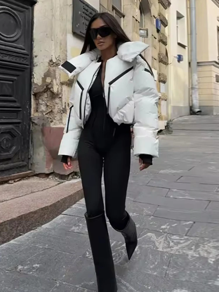 Chic Casual Women Winter Jacket Stand Collar Long Sleeve Zipper Female Short Parka Coats 2025 Streetwear New Outerwear ﻿ ﻿