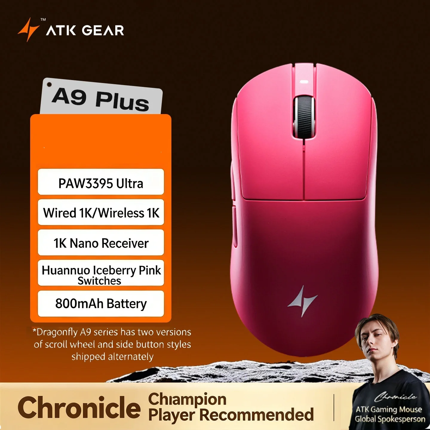 ATK DragonFly A9 Air Ultimate Wireless Gaming Mouse - High-Performance 42,000 DPI, 8KHz RGB with Ergonomic Design