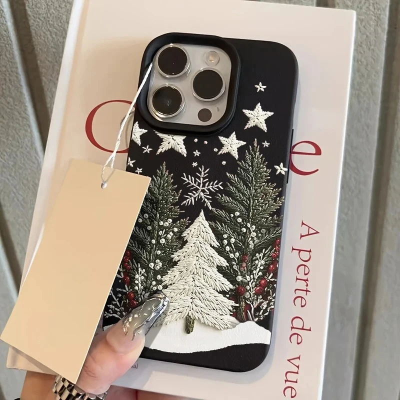 Festive Christmas Tree Lychee Texture Soft Phone Case Cover