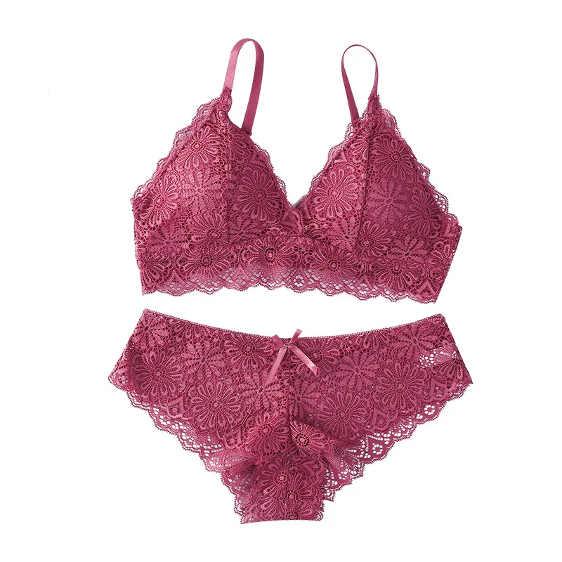 Sexy Women Lace Bra Lingerie Set Padding Bralette Lace Panties and Bras Set  Cropped Tops Intimates Seamless Underwear Set