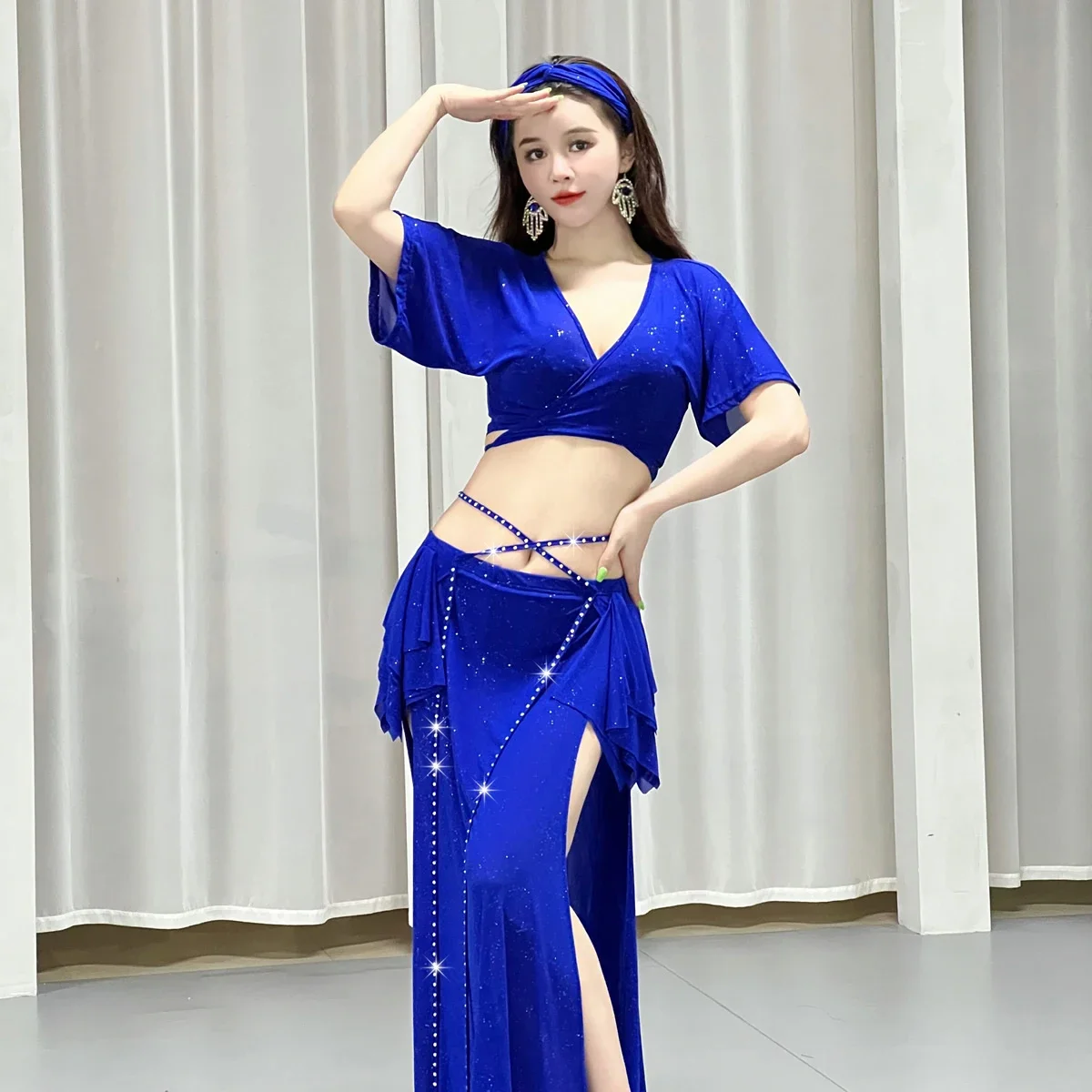 Dancer Original  Design Belly Dance Clothes Women Summer Mesh Practice Clothes Set Business Attire Tops and skirts for Women