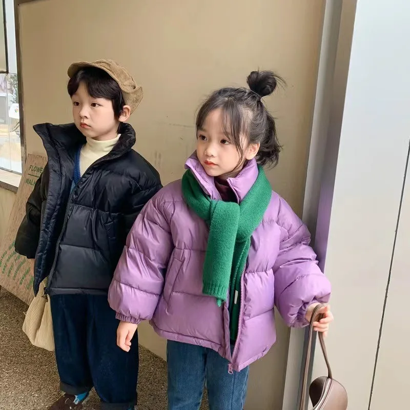 Children's stand-up collared cotton-padded jacket solid color coat for 2 to 10 years old boys girls