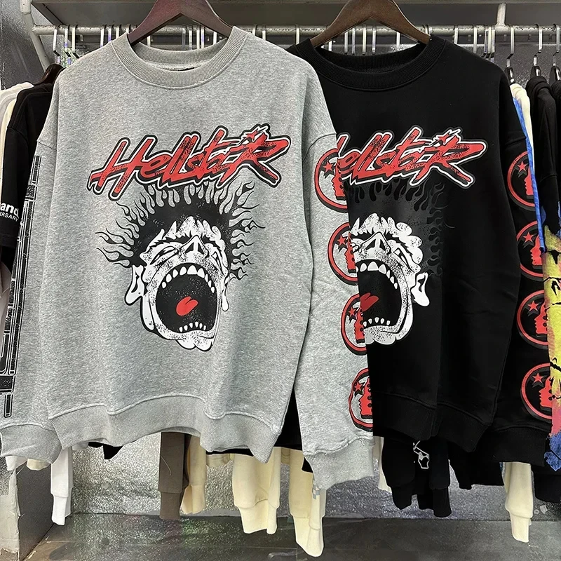 

Hellstar Sweatshirts Men Women Top Quality Crewneck High Street Cotton Casual Loose Hip Hop Printed Fashion Black Grey Pullovers