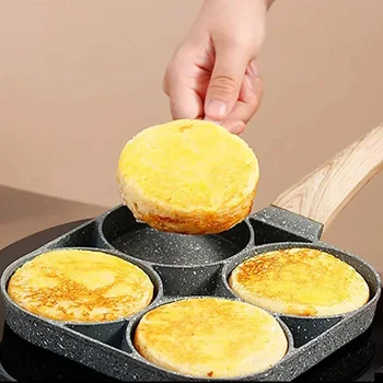 UPORS 4-Hole Non-Stick Frying Pan – Breakfast Burger Egg Pancake Maker with Wooden Handle 1