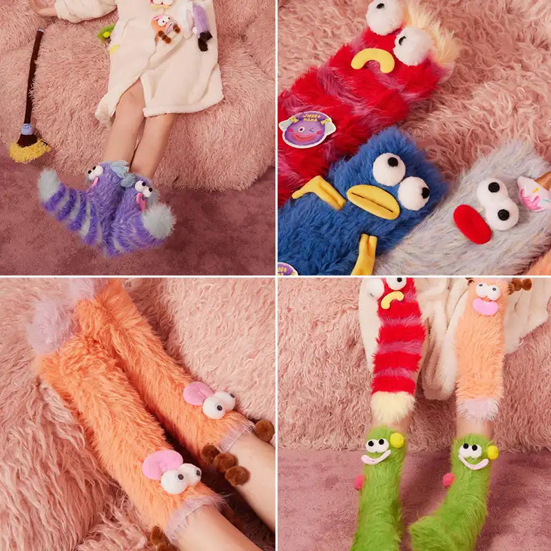 CoralVelvetThreeDimensionalQuirkySocksFunnyCartoonThickWarm