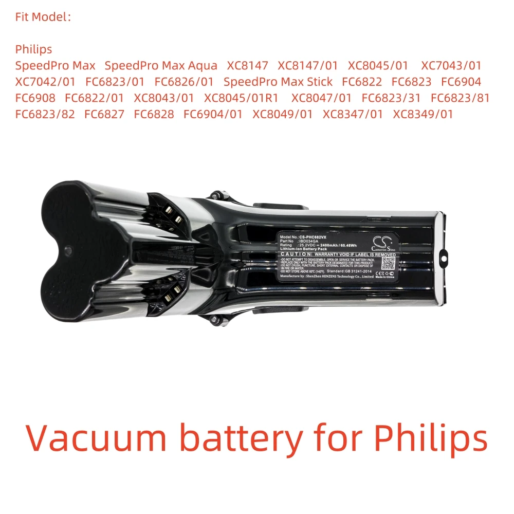 

Li-ion Vacuum battery for Philips 25.2v，2400mAh，SpeedPro Max Aqua XC8147/01 FC6823/01