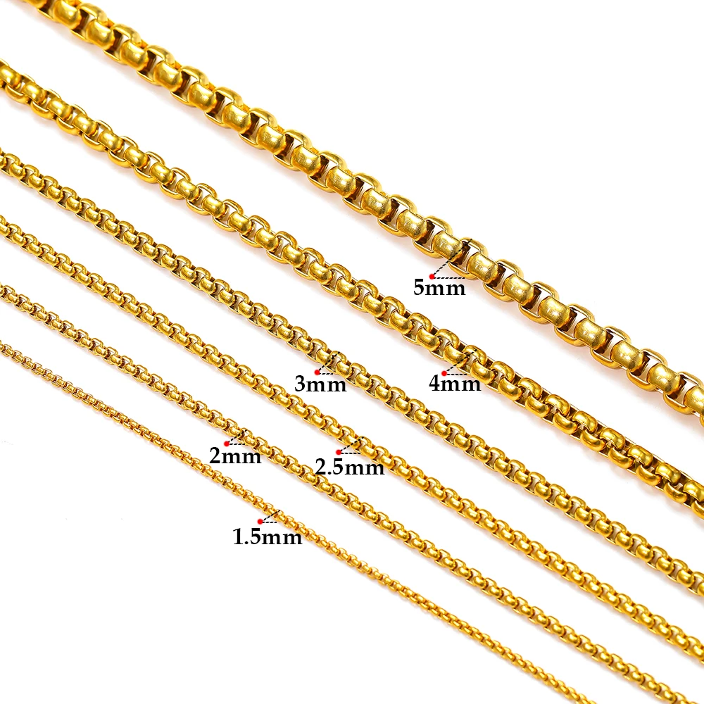 2 Meter Edelstahl Gold Rolo Box Kette für DIY Schmuckherstellung Halsketten-Zubehör Armband-Zubehör Handgemachtes Kunsthandwerk im Großhandel – Detail 1