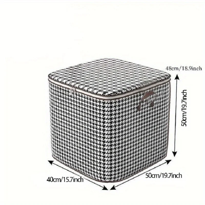 Description Picture 6 of item1pc Clothes Storage Bag, Houndstooth Pattern Folding Fabric Storage Bag, Large Capacity Waterproof Moisture-proof Cotton Quilt S