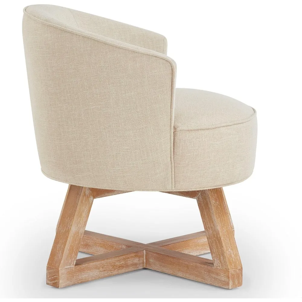 Modern Swivel Barrel Chair with 360° Rotation, Upholstered Linen Armchair for Living Room Office Bedroom, Beige