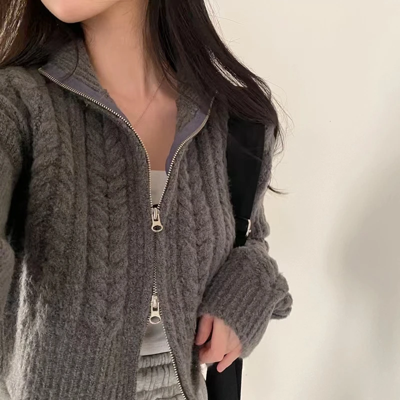 Women Knitted Long Sleeve Cardigan Sweater for Autumn Winter