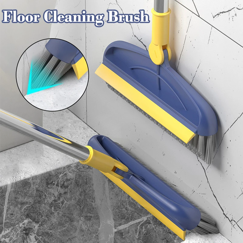 2-In-1 Floor Cleaning Brush with Scraper Long Handle Hard Bristle Corner Gap Brush for Bathroom Kitchen Household Cleaning Tools