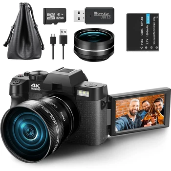 G-Anica 매크로 렌즈 4K 디지털 카메라 플립 스크린 셀카 캠코더, 48MP 유튜브 브이로그 와이파이 웹캠 비디오 레코더, 16X 디지털 줌