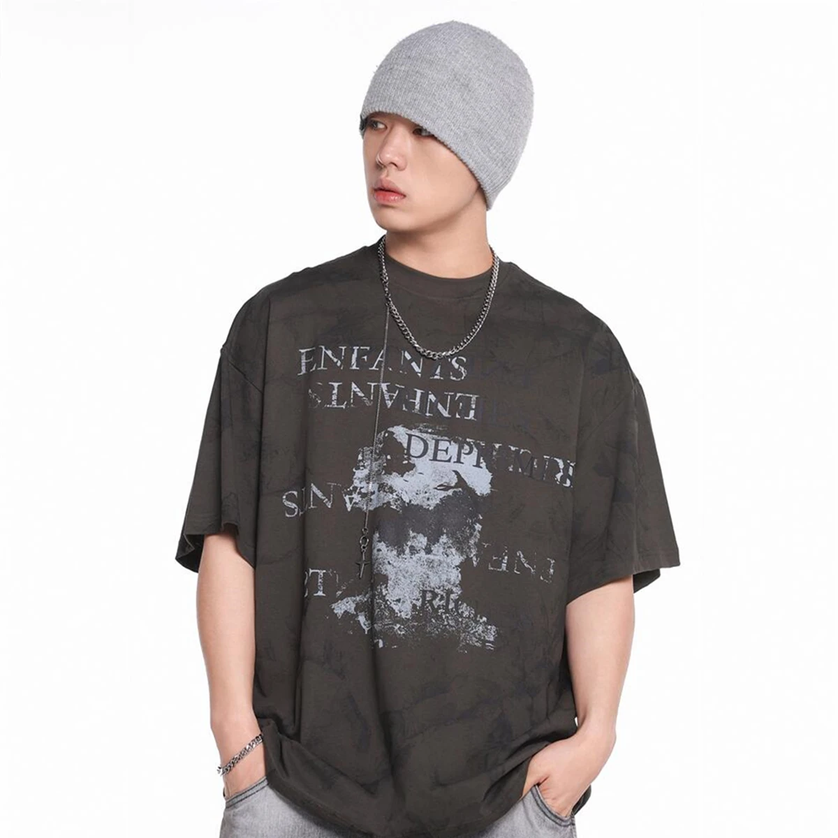 

Yao888 ERD Fashion Tide Short Sleeve Tee Men Clothing Graphics Printed Oversize Casual Streetwear Vintage T Shirt For Men