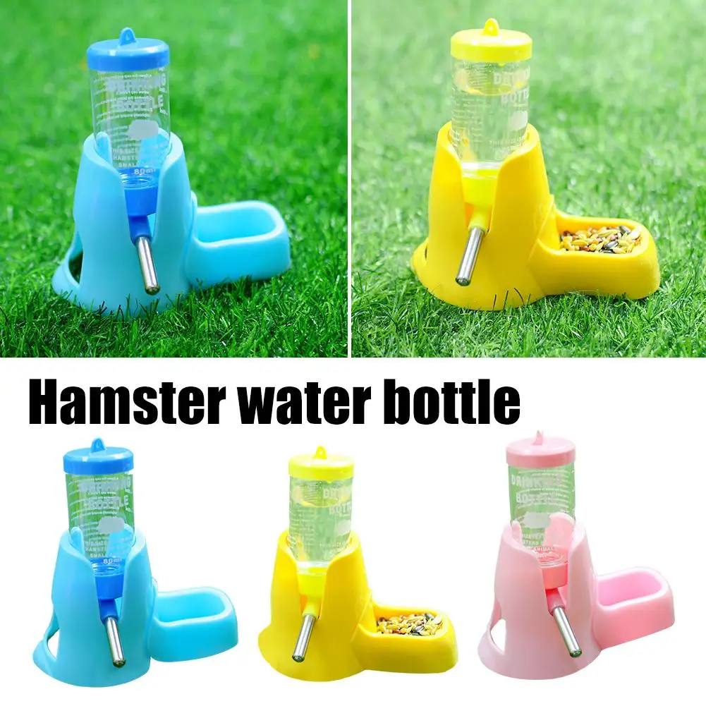 Automatic Small Animal Water Bottle Leak-Proof With Food Bowl - Hamster Guinea Pig Rat Drinking Water Dispenser