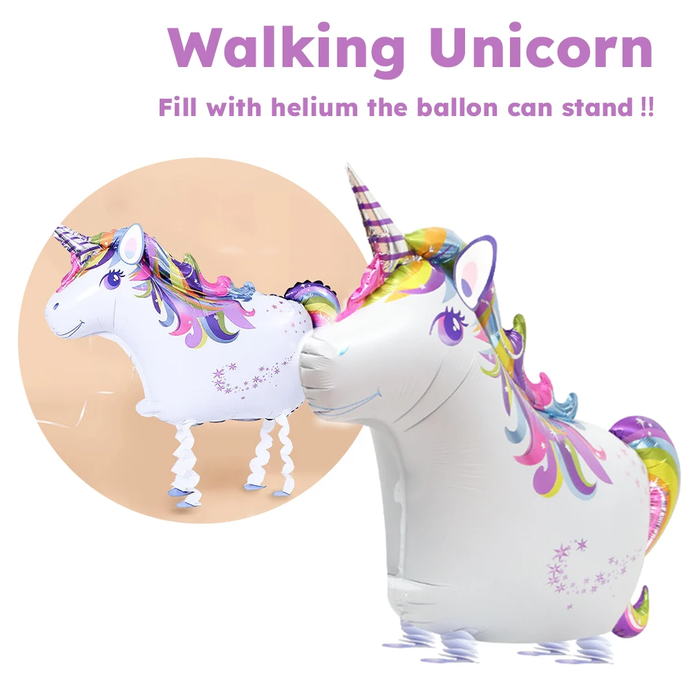 Gehende Einhorn-Folienballons, Stehender Regenbogen-Pony Aluminiumballon, Traumthema Geburtstagsparty Märchen, Geschenke