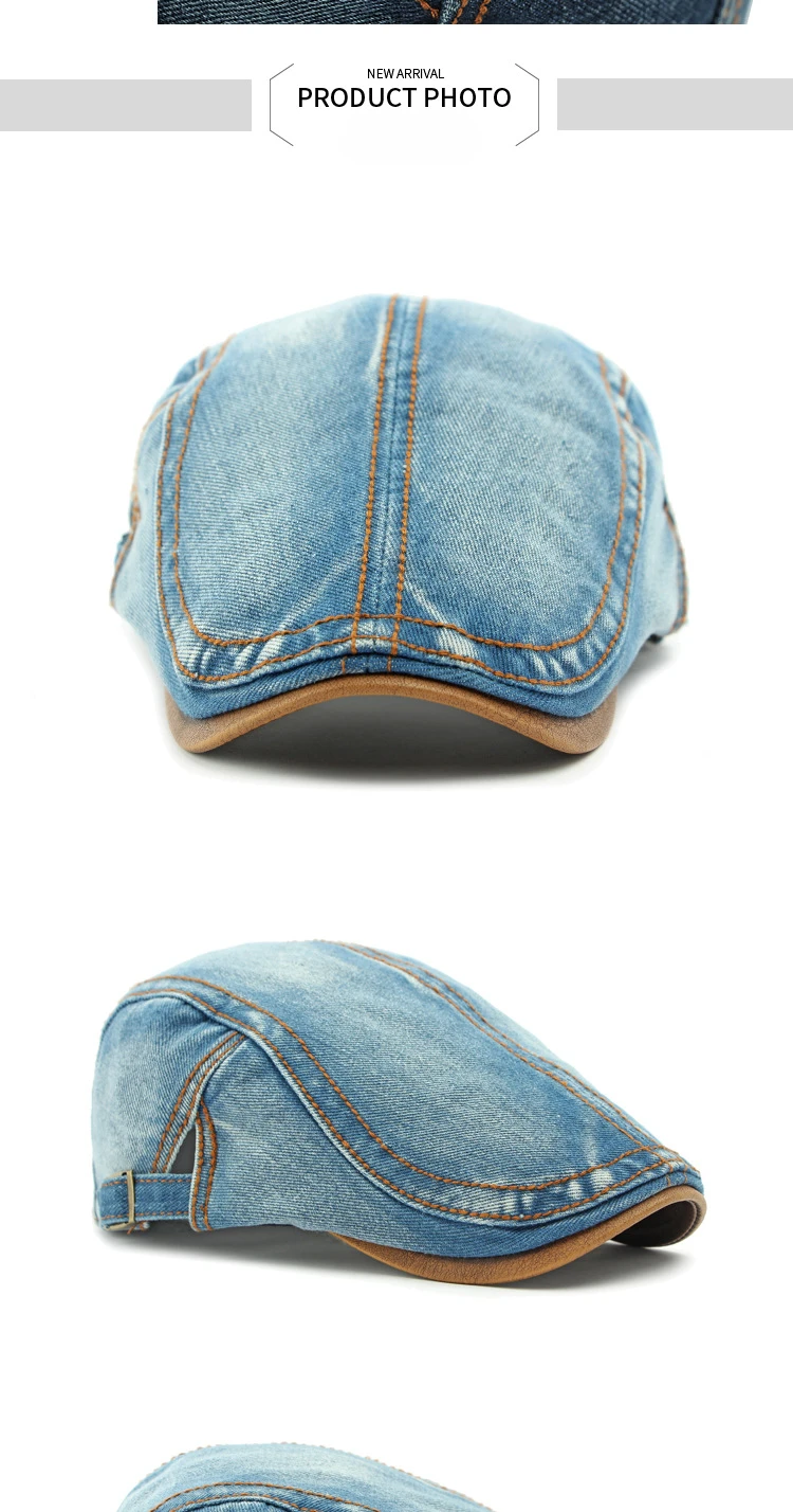 2025 Frühling Neue Gewaschene Denim-Mütze Herren-Baskenmütze Britische Retro-Kappe Damen-Freizeitmütze – Detail 5