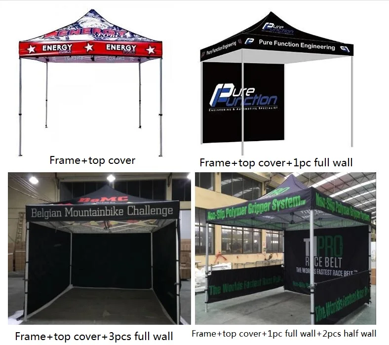 600D Portable Outdoor Awning 3x3m Folding Gazebo Waterproof Foldable Sidewall Design Full Set Advertising Tent with Feather Flag