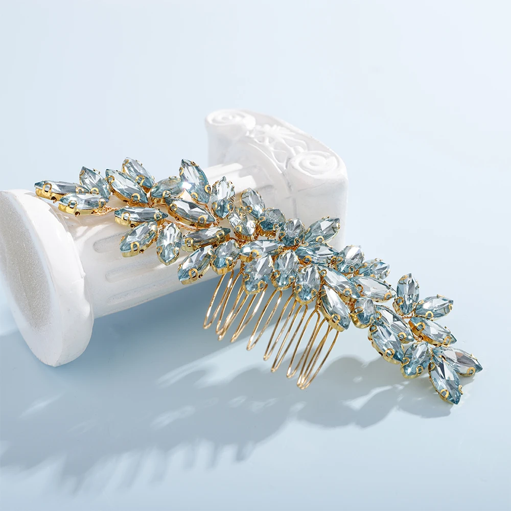 S359680b917084eb4a8c5310b26836104B Fashion Rhinestone Hair Comb for Bridal Headpiece 9 Color Wedding Hair Accessories Women Handmade Tiara Headdress Party Headwear Mallzona