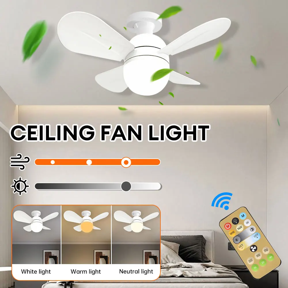 

E27 Ceiling Fan Light Stepless Dimming Fan Ceiling Light with Remote Control Three Wind Speeds Fan Light for Homer Bedroom