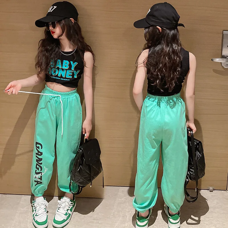 

Kids Summer Clothes Set Teen Girls Fashion Outfits Sports Jogger Letter Vest+Pants Casual Suit Children Clothing 5 6 8 10 12 14y