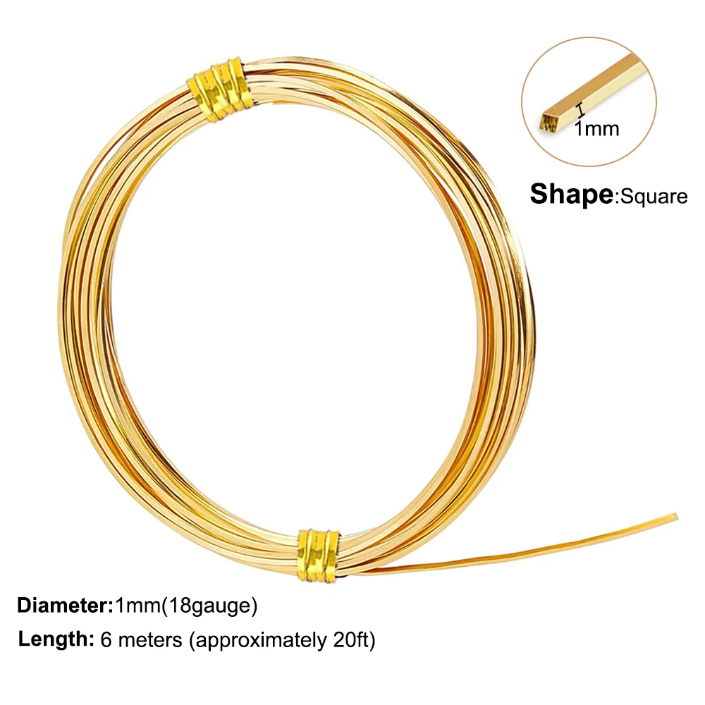 Premium Brass Wire for Jewelry Crafting - 6 Meters Square Wire in Multiple Thicknesses (0.6/0.8/1mm)
