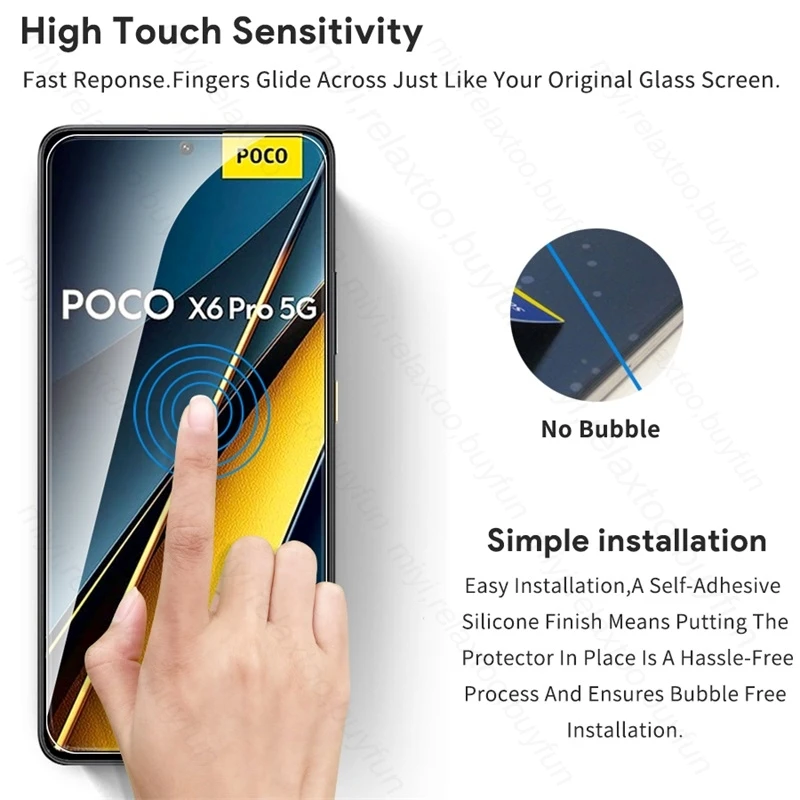Tempered Glass Full Cover Screen Protector For Poco X6 Pro 5G 3PCS