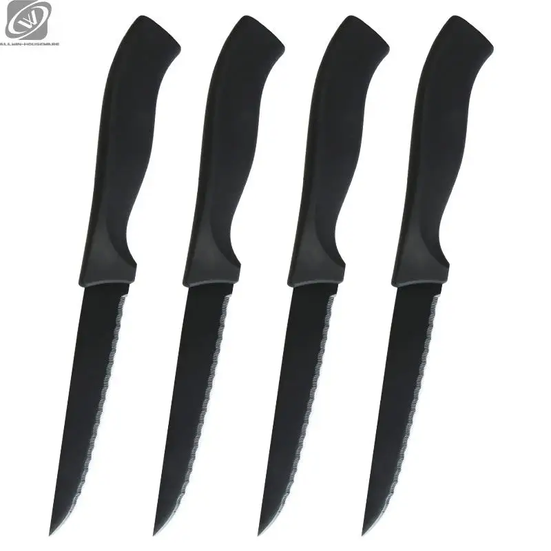 שולחן סכין סט 4/6/8Pcs שחור מט נוחות ידית קילוף סכיני גרמנית נירוסטה משונן ללא מקל סטייק סכיני סט