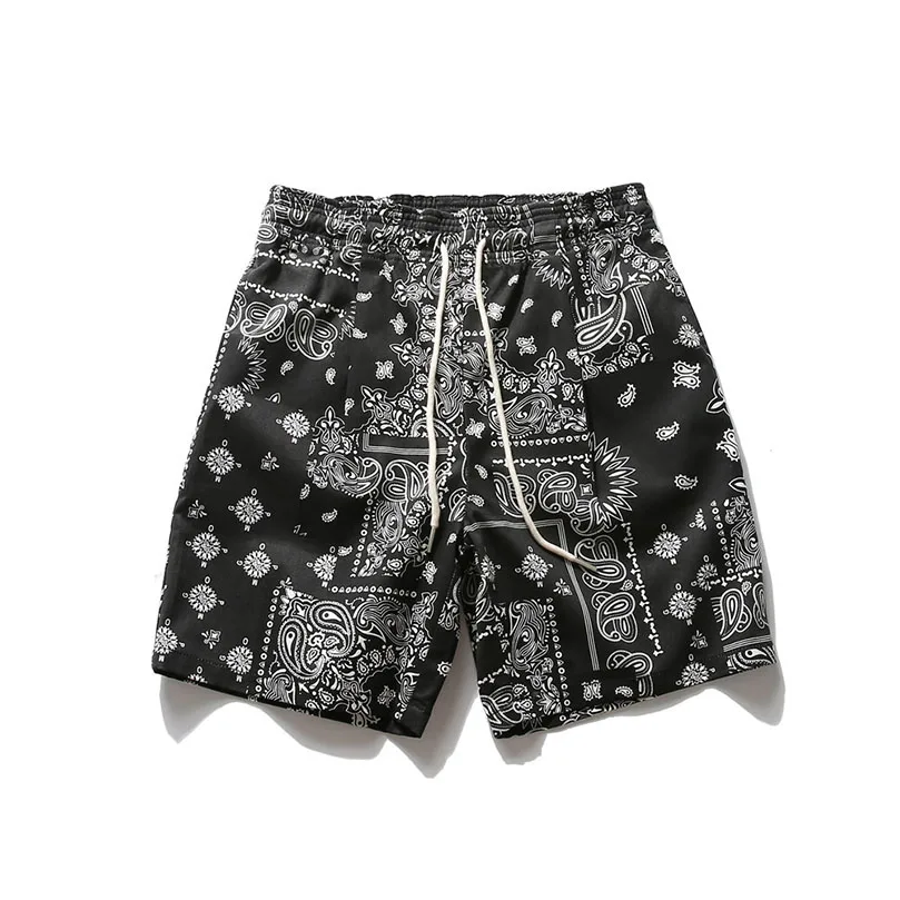 Bandana Print Shorts Men Summer Cool Mens Streetwear Loose 
