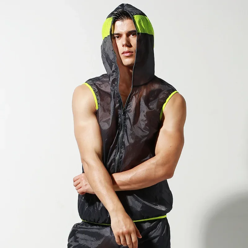 Ultra-thin Sleeveless Rashguard Men Rash Guard Sails Surf Suit Semi Transparent UV Protect Shirt Water Sport Vest Hoody Jacket