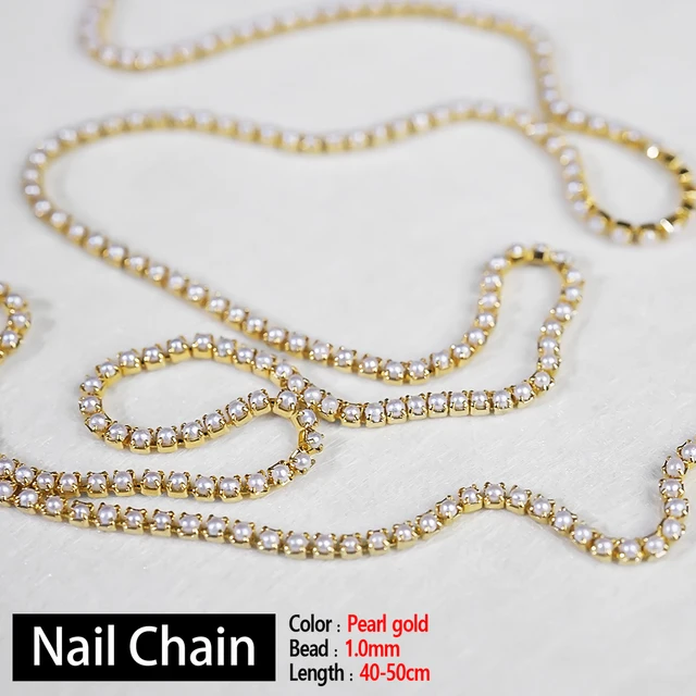 Nail Chain 0.8mm/1.0mm/50cm Rose Gold Silver Pixie Stone Decorations Accessory Metal Steel Ball Chain Nail Art Jewelry Pearl gold