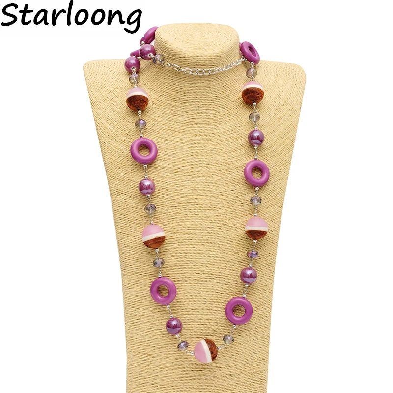 

New Fashion Latest Multicolor Resin Acrylic Crystal Glass Beads Women Statement long chain sweater necklace handmade bijoux