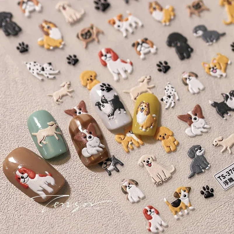 Kawaii Puppy Corgi Dalmatian Poodle Labrador Beagle Cute Dog Print Animal Embossed Reliefs Nail Art Stickers Manicure Tool Decal