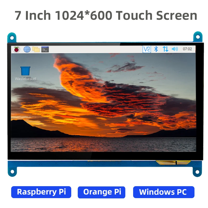 Polegada Touch Screen 1024×600 Hdmi-compatível com Display Lcd Suporte de Acrílico Opcional para Raspberry pi Laranja pi pc Tela Secundária 7