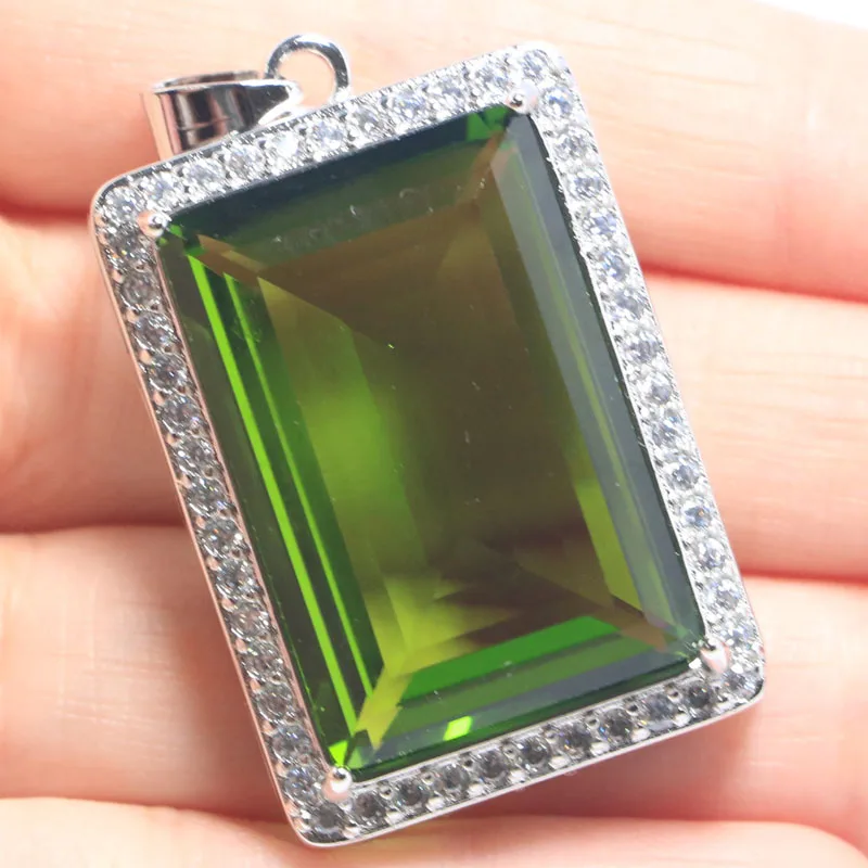 

46x27mm Deluxe Big Size Rectangle 30x20mm Green Peridot Rich Blue Aquamarine White CZ Jewelry For Woman's Silver Pendant