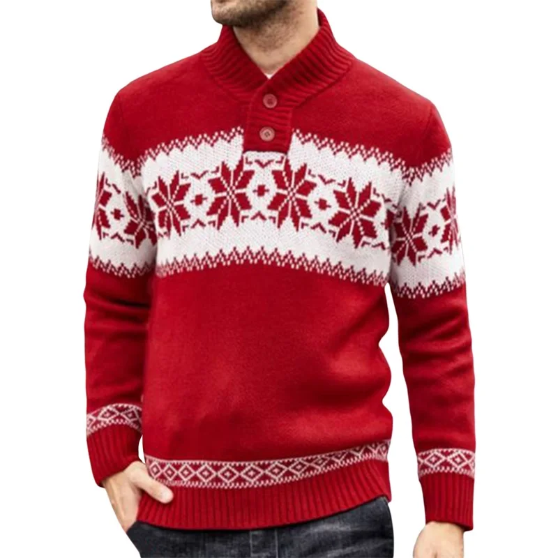 

Autumn and Winter New Pullover Men Sweater Long Sleeve Christmas Jacquard Knit Sweater Snowflake Print Pullover Holiday Knitwear