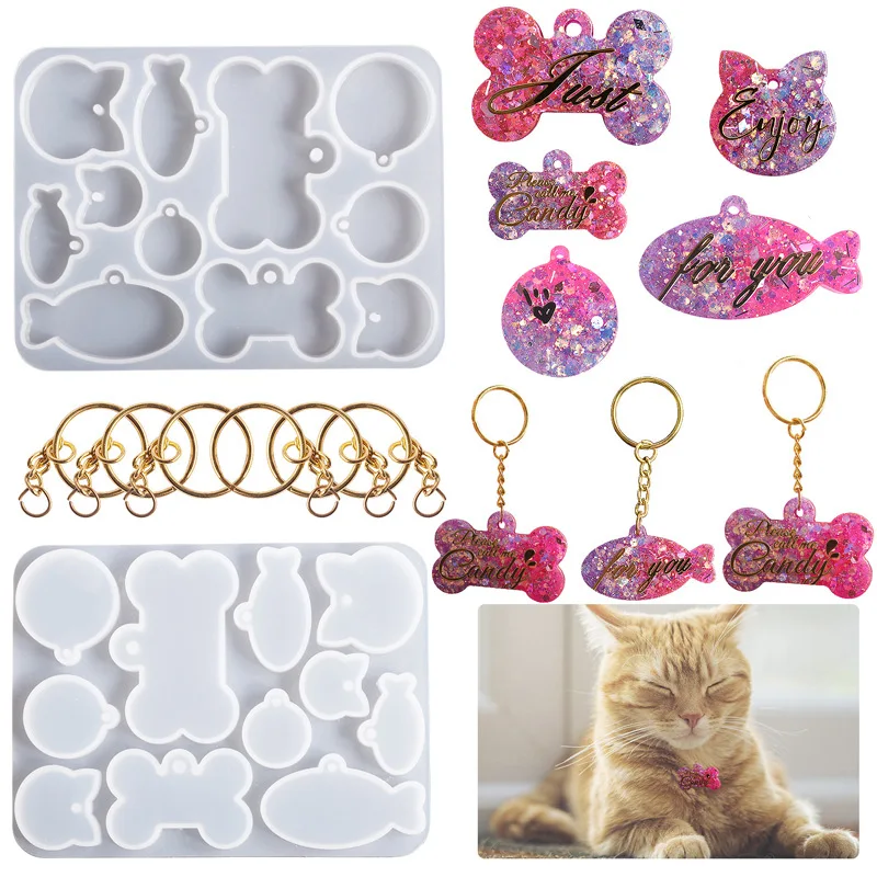 Dog Tag Bone Shaped Keychain Pendant Mold DIY Animals Tag Resin Mold Crystal Epoxy Silicone Mold Jewelry Making Casting Mould