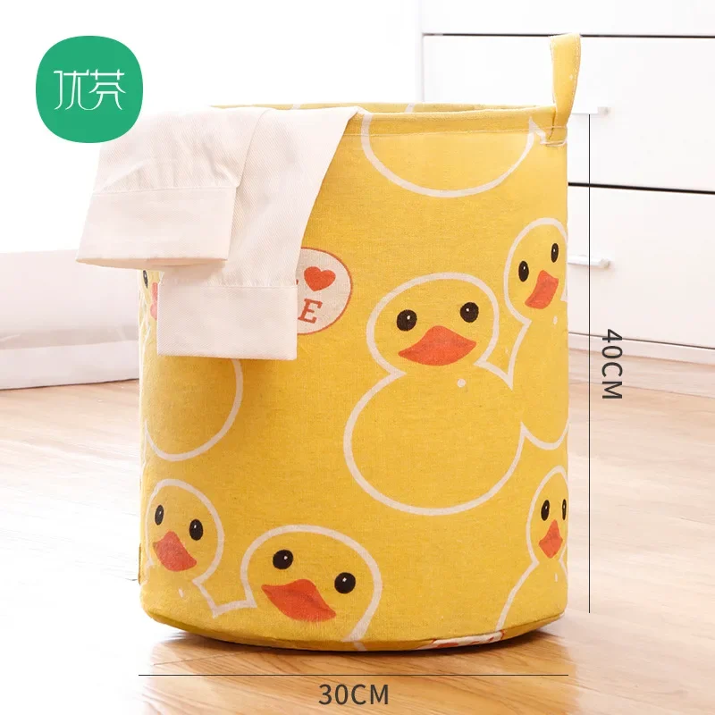 Bedroom Hamper Household  Clothes Bucket Clothes Storage Basket  Foldable Clothes Round Cotton Linen Basket Clothes Toy Storage 5