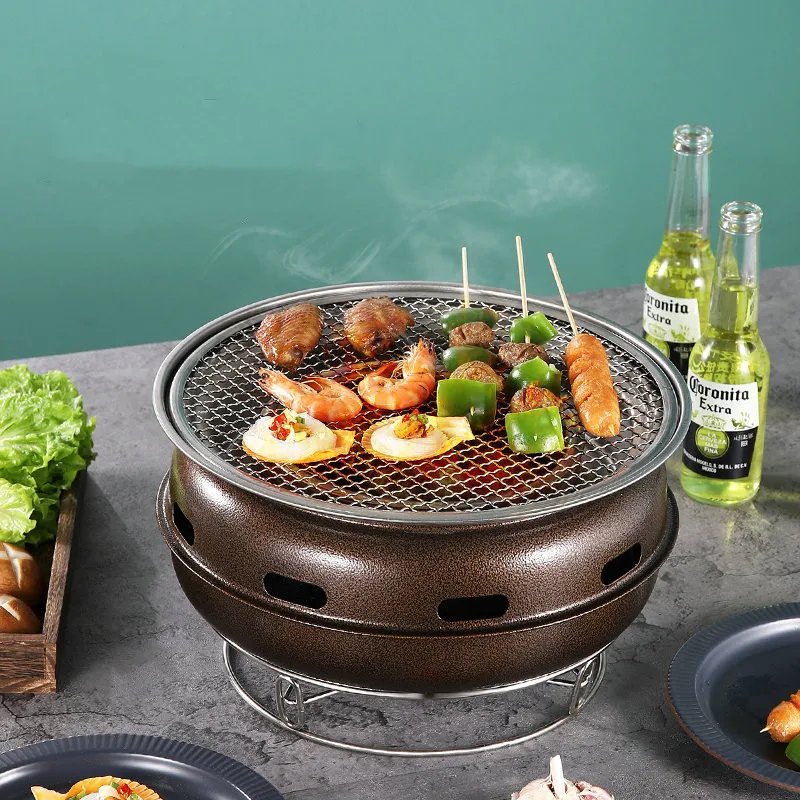 Outdoor Portable Barbecue Oven Carbon Grill Grill Stainless Steel Commercial Korean Round Charcoal Grill