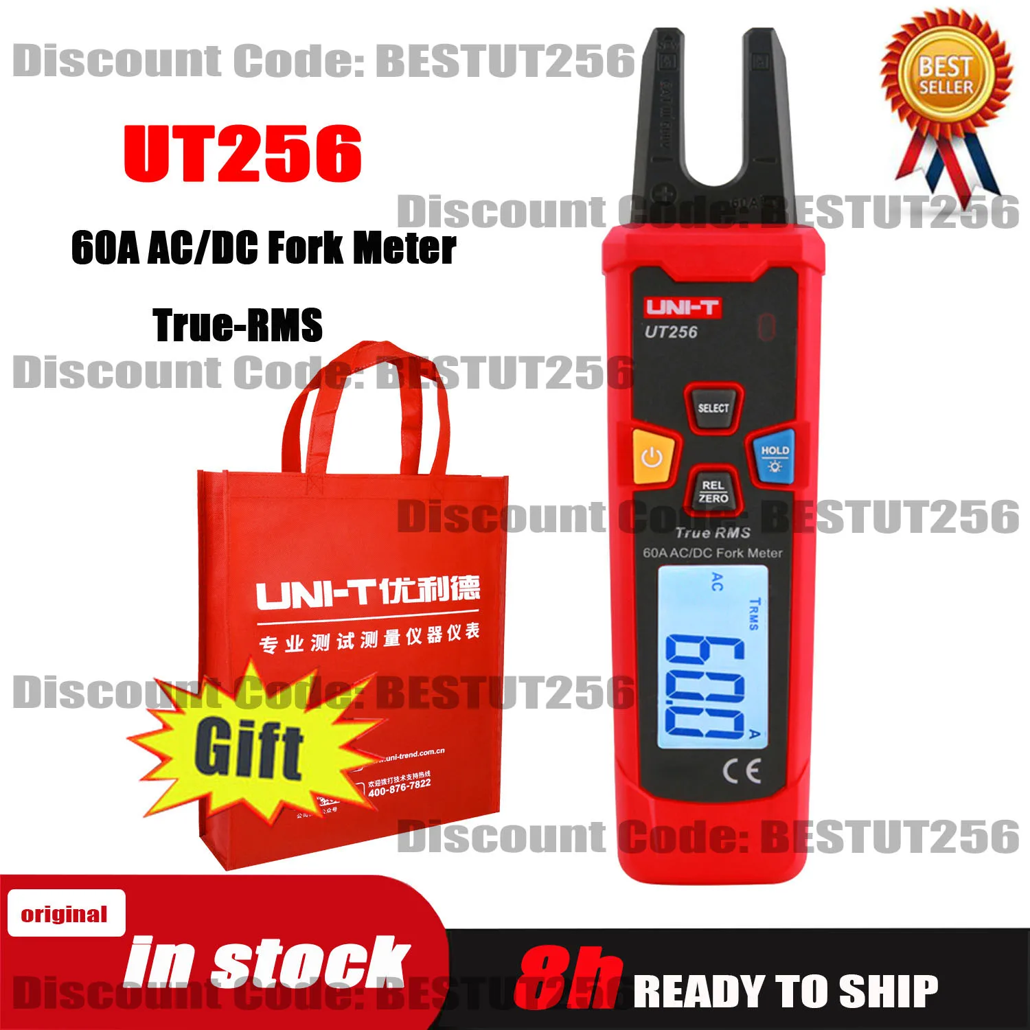 UNI-T UT256 Digital True RMS Fork Automatic Multimeter 60A AC DC ...
