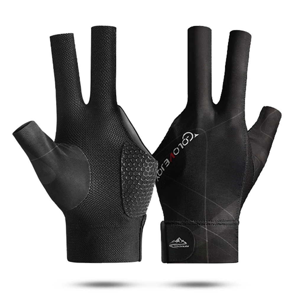 Open Finger Billiard Gloves Antiskid Polyester Snooker Billiards Gloves Adjustable Sticker Portable Lightweight Amateur Training