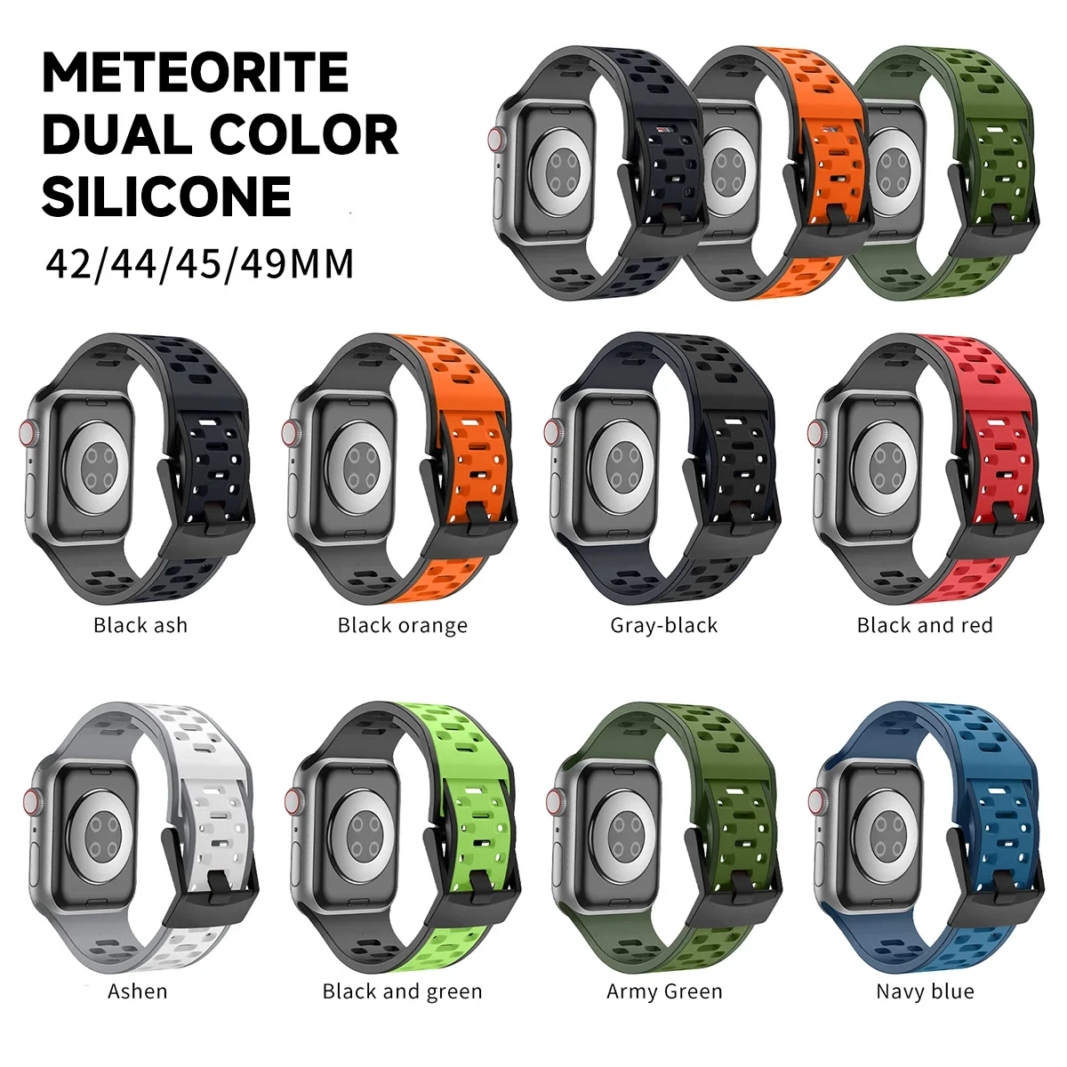 애플 워치 밴드용 실리콘 스트랩, 울트라 2 49mm, 시리즈 9 8 7 45, 통기성 2 색 팔찌, 아이워치 6 5 4 SE 44 42mm 벨트