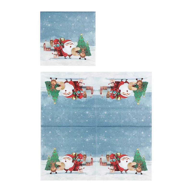 Christmas Party Decoration Paper 10/20p Starry Snowflake Gift Printed Napkin Cartoon Christmas Elements Wine Glass Flower Paper