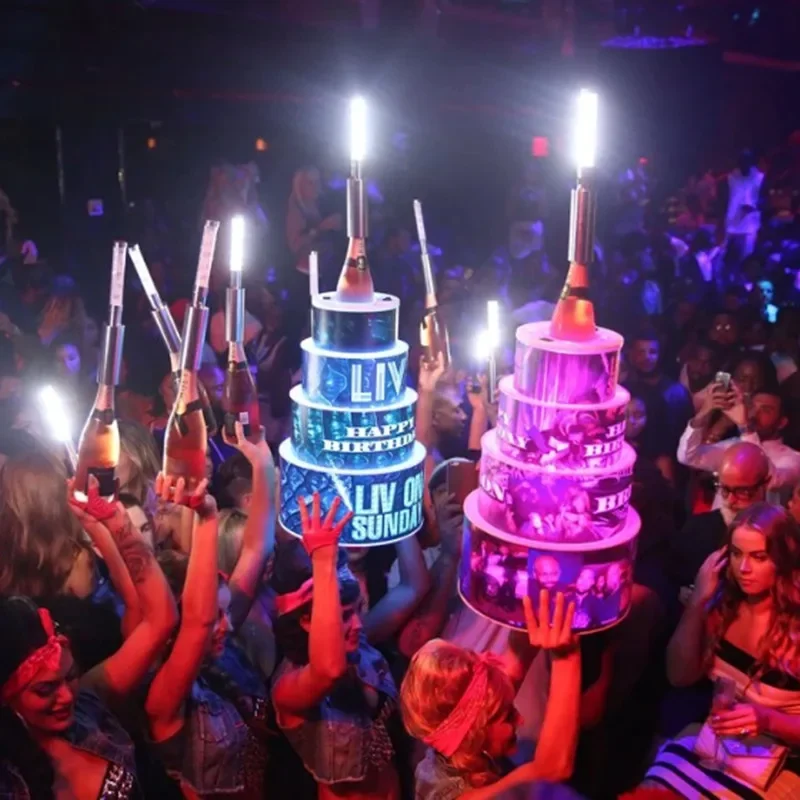 Customzied LED Luminous Happy Birthday Cake Bottle Presenter Wine Glorifier Holder VIP Serving Tray For Night Club Lounge Bar