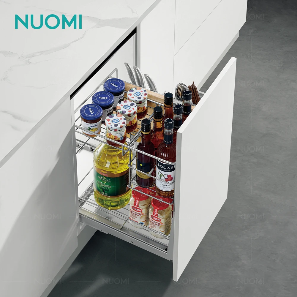 NUOMI Geek Series 300 350mm Metal Kitchen Cabinet Pantry Pull Out Basket Storage Organizer Unit Seasoning Wire Drawers Basket
